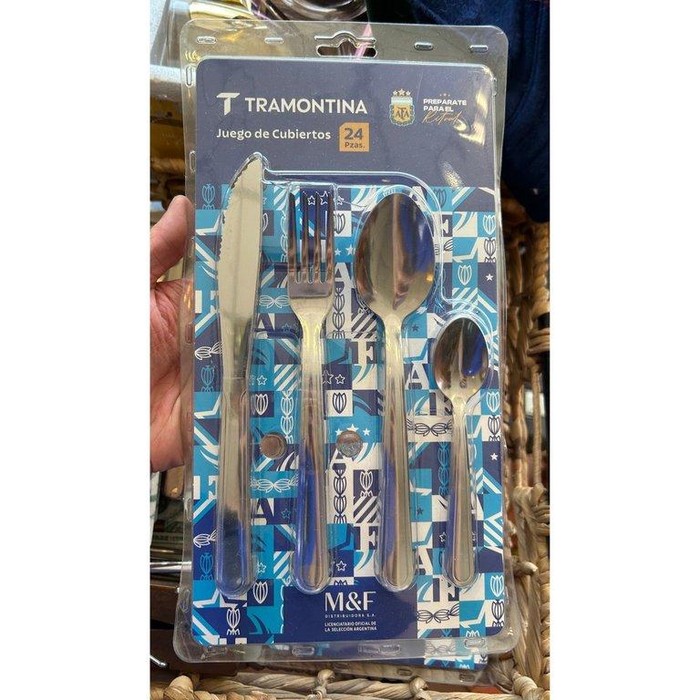 Set Juego De Cubiertos 4 Piezas Tramontina Edición AFA Acero Inoxidable