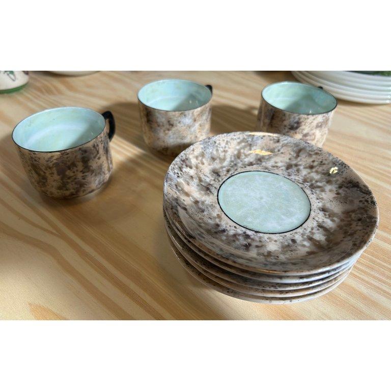 Juego Tazas Café Expreso Art Deco - Porcelana Alemana Vintage (Años 20)