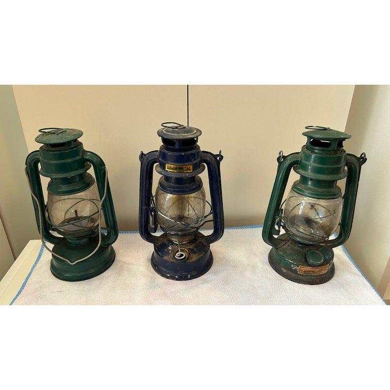 Lote De 3 Faroles A Kerosene / Aceite Antiguos Metal Y Vidrio